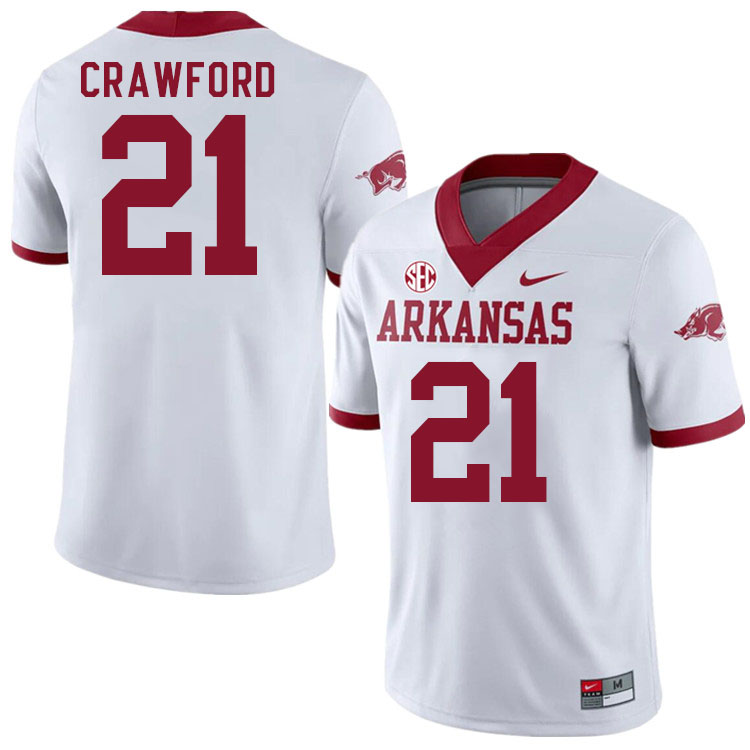 Men #21 Emmanuel Crawford Arkansas Razorback College Football Jerseys Stitched Sale-Alternate White - Click Image to Close